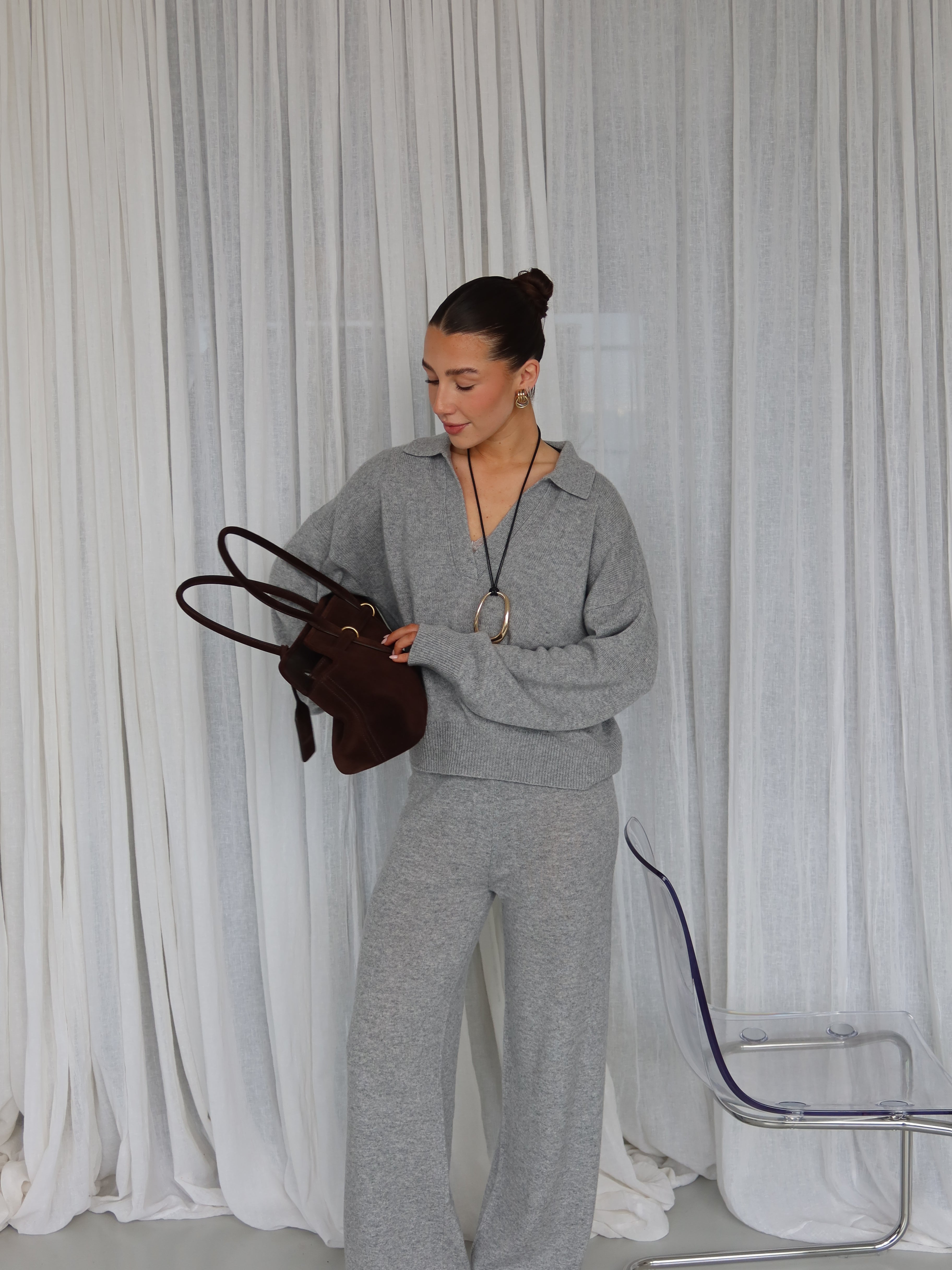 LORENA CASHMERE POLO grey melange