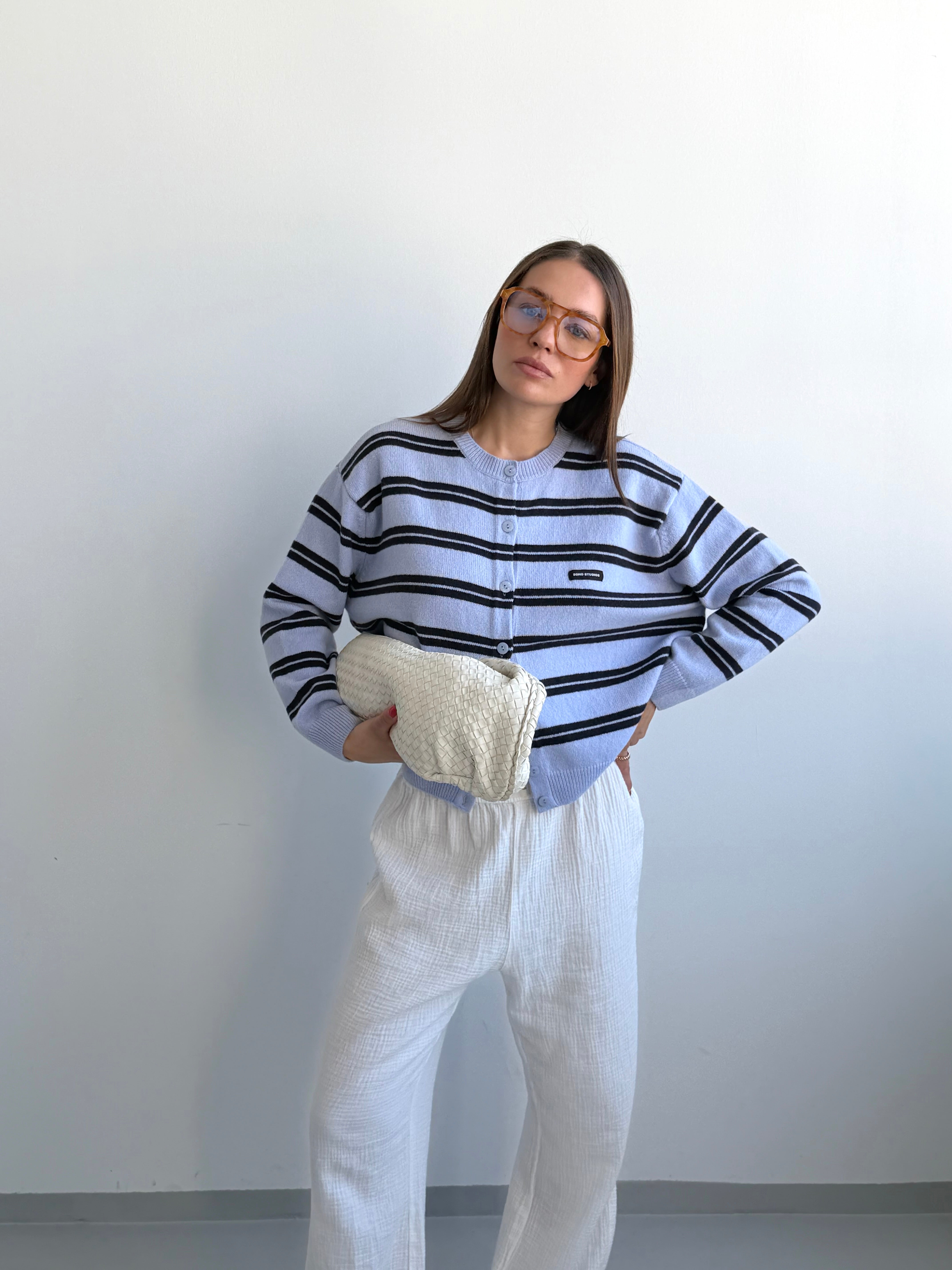 ZOE CARDIGAN light blue I navy