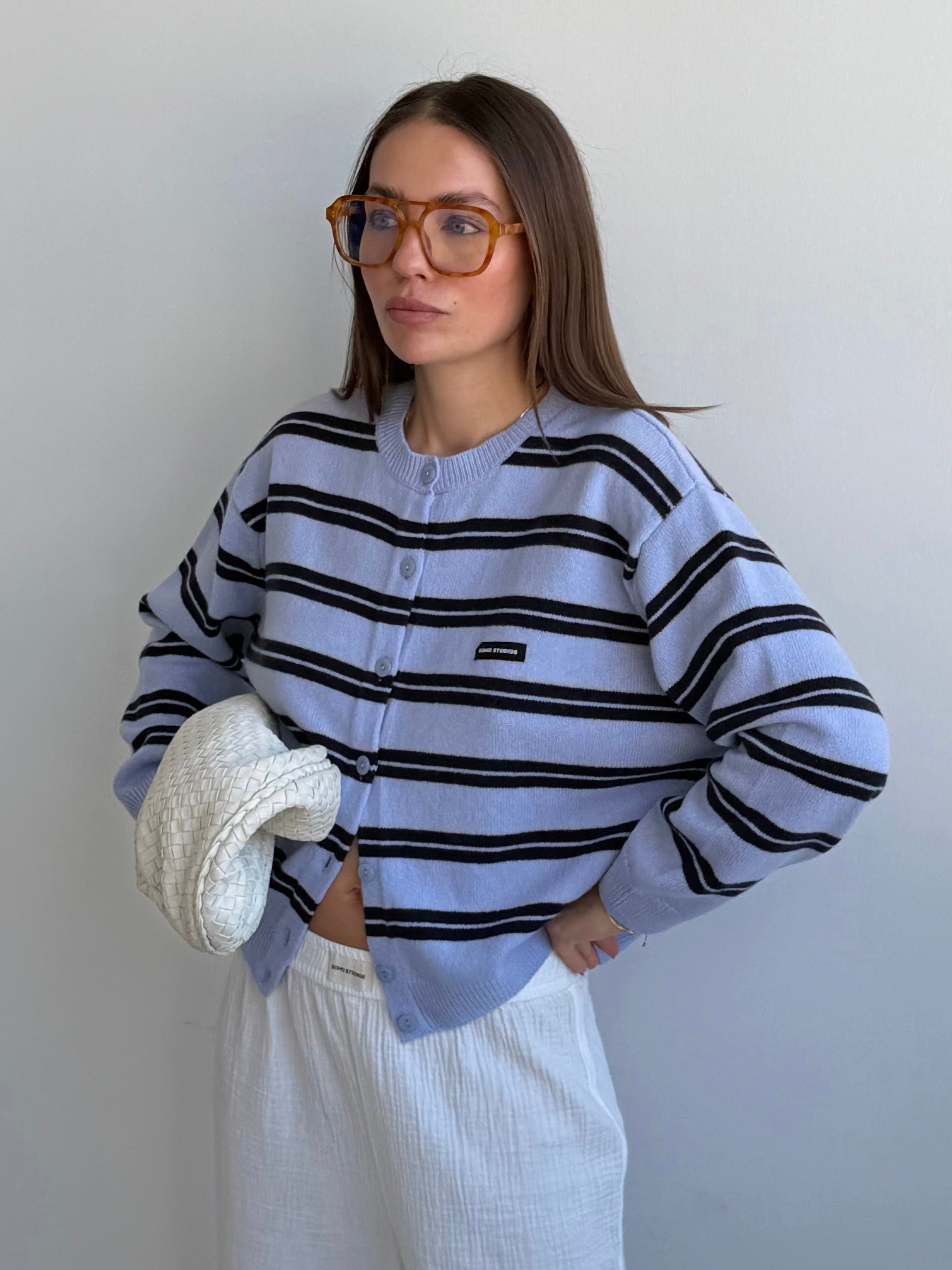 ZOE CARDIGAN light blue I navy