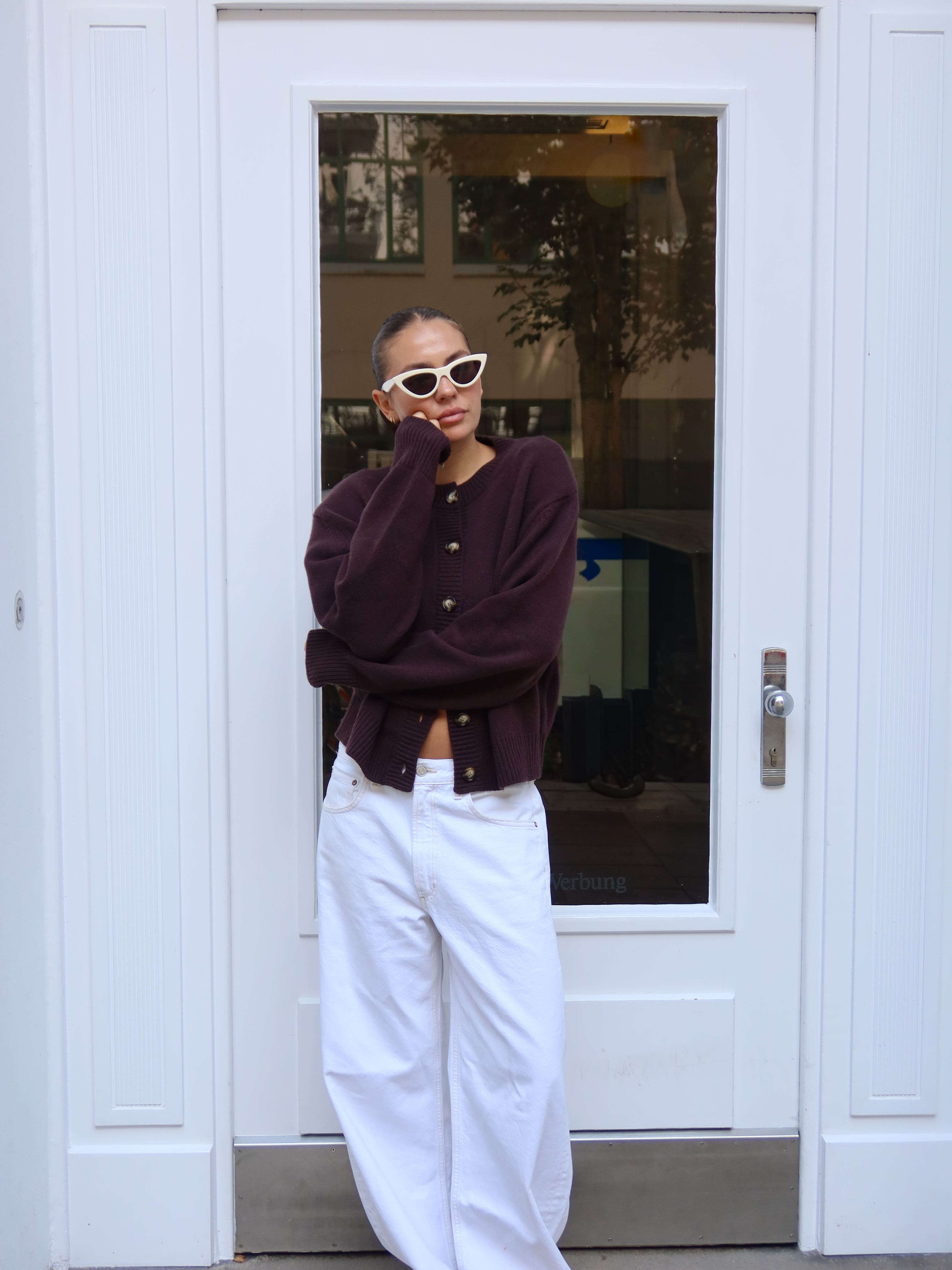 KATE CARDIGAN SHOULDER PADS aubergine