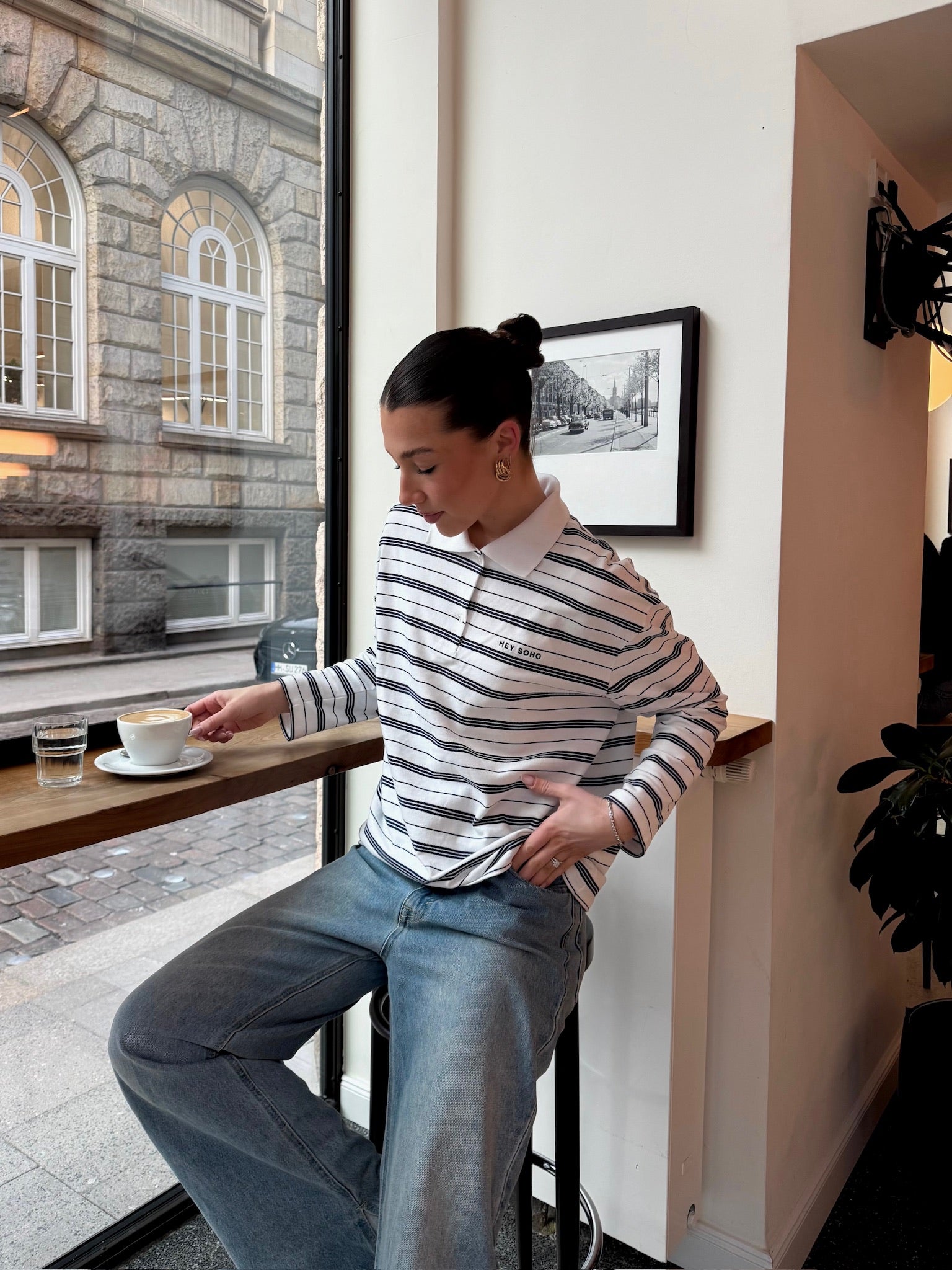 HEY SOHO LONGSLEEVE POLO navy white striped