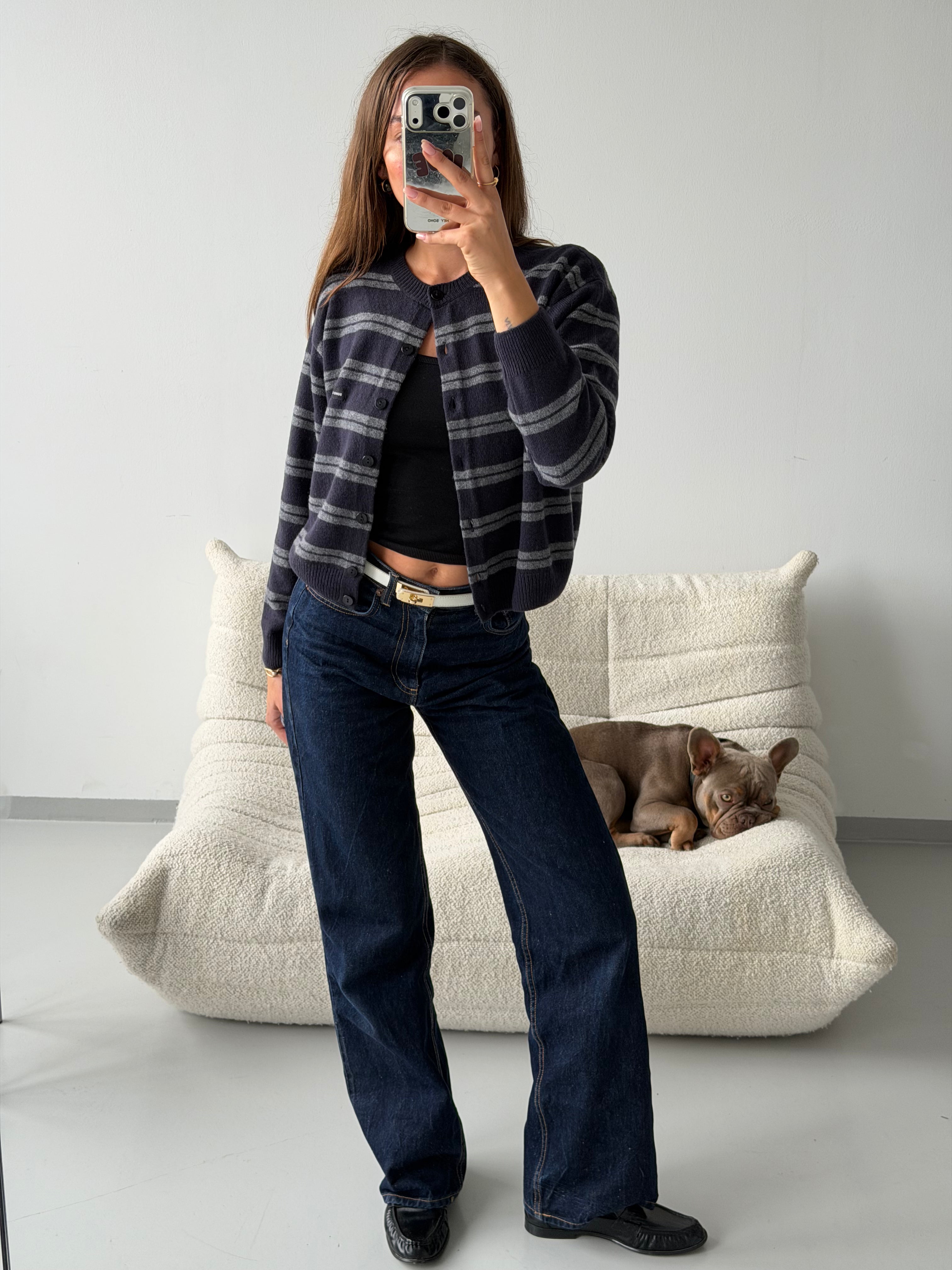 ZOE CARDIGAN navy grey melange stripe