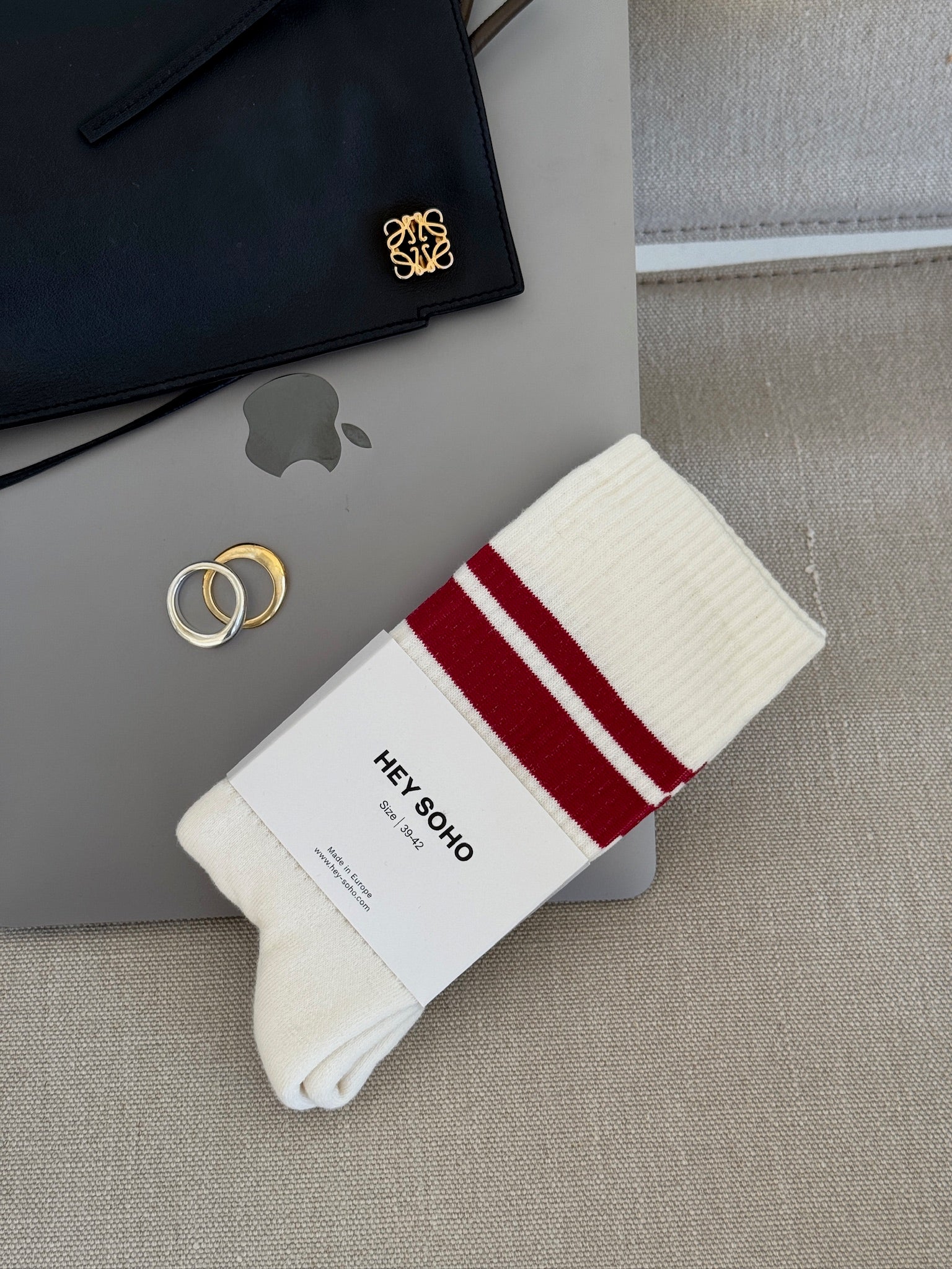 HEY SOHO STRIPE Socken offwhite I red wine