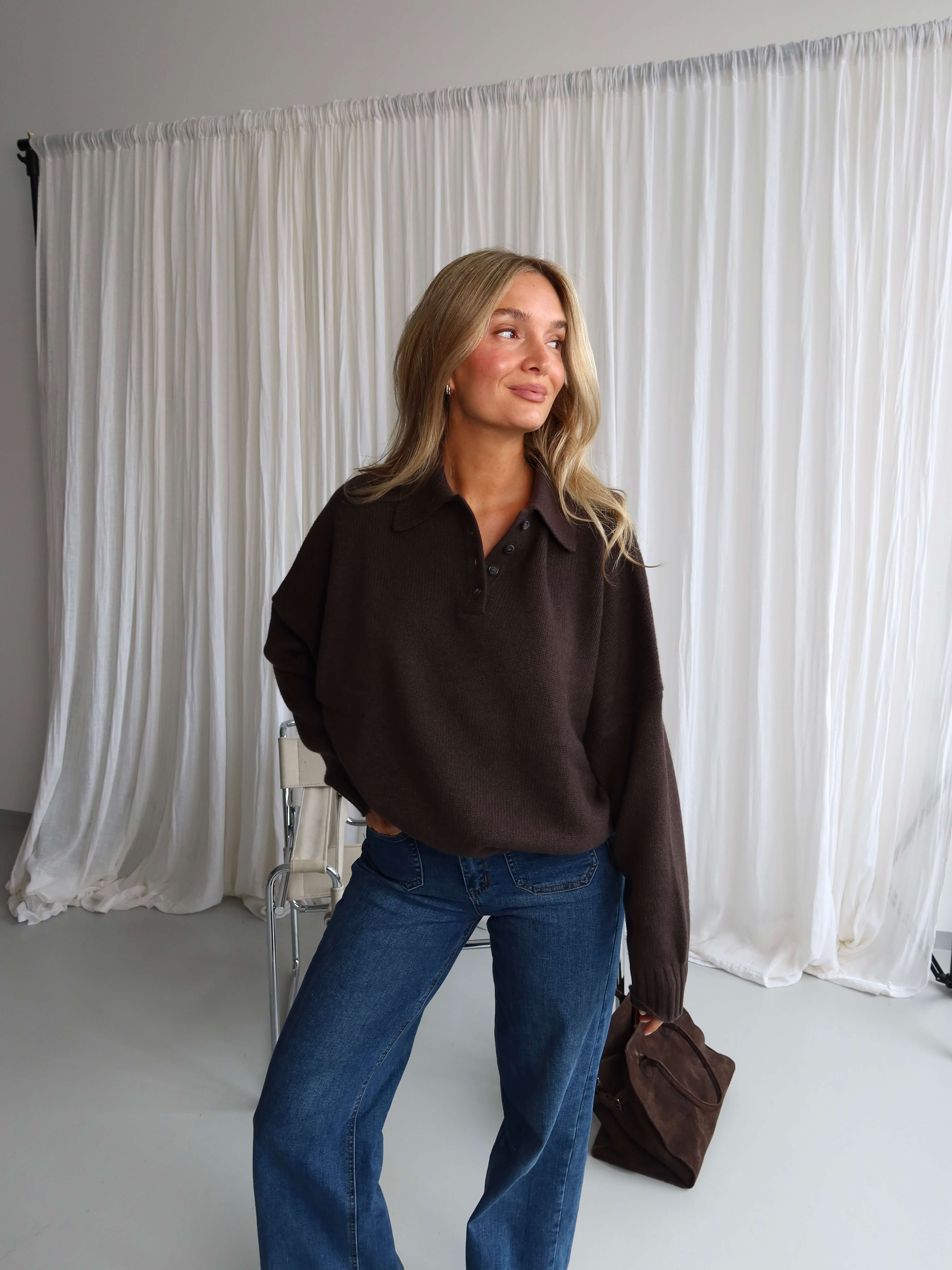 TAMY CASHMERE POLO dark brown melange