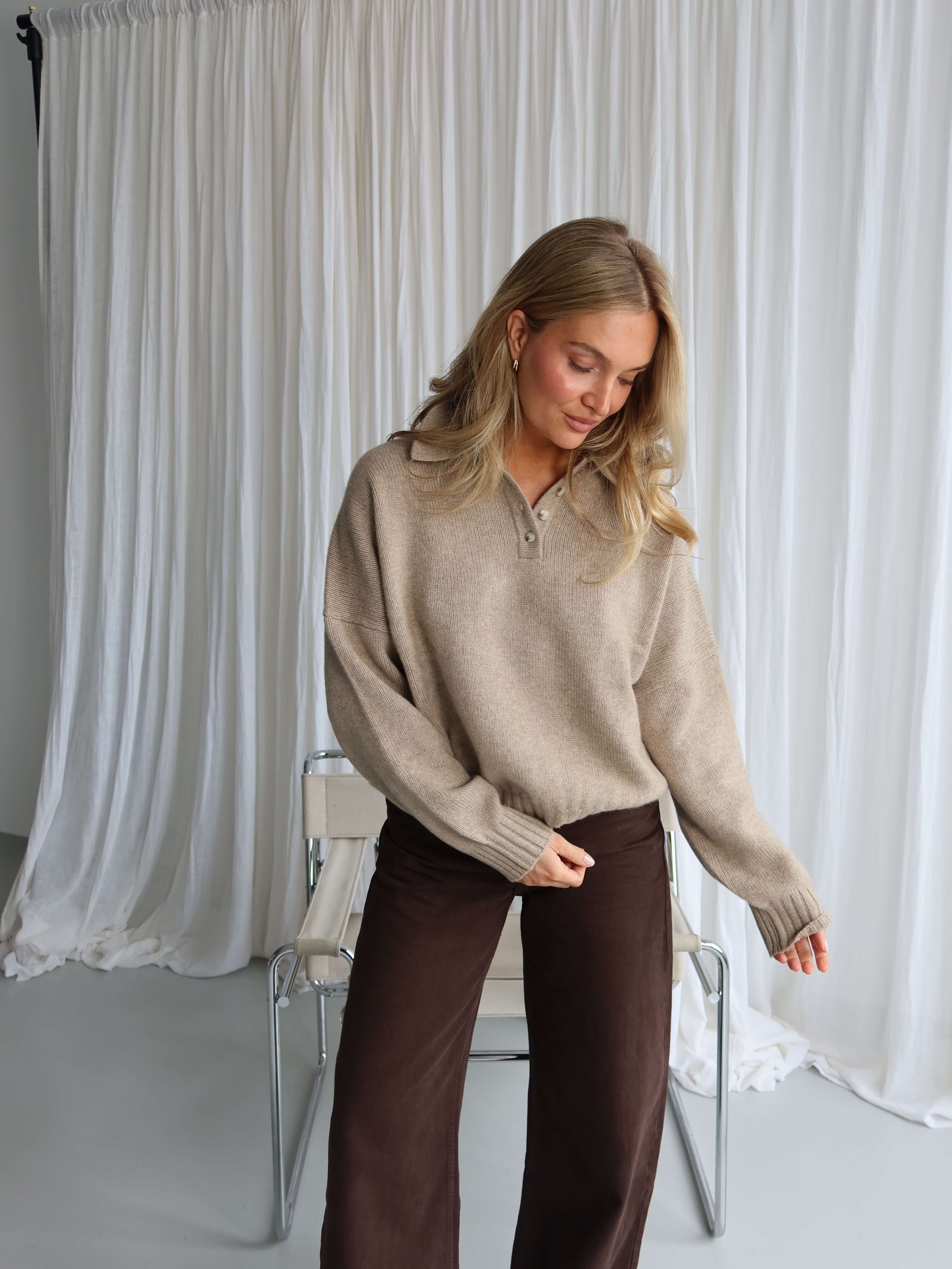 TAMY CASHMERE POLO dark natural melange