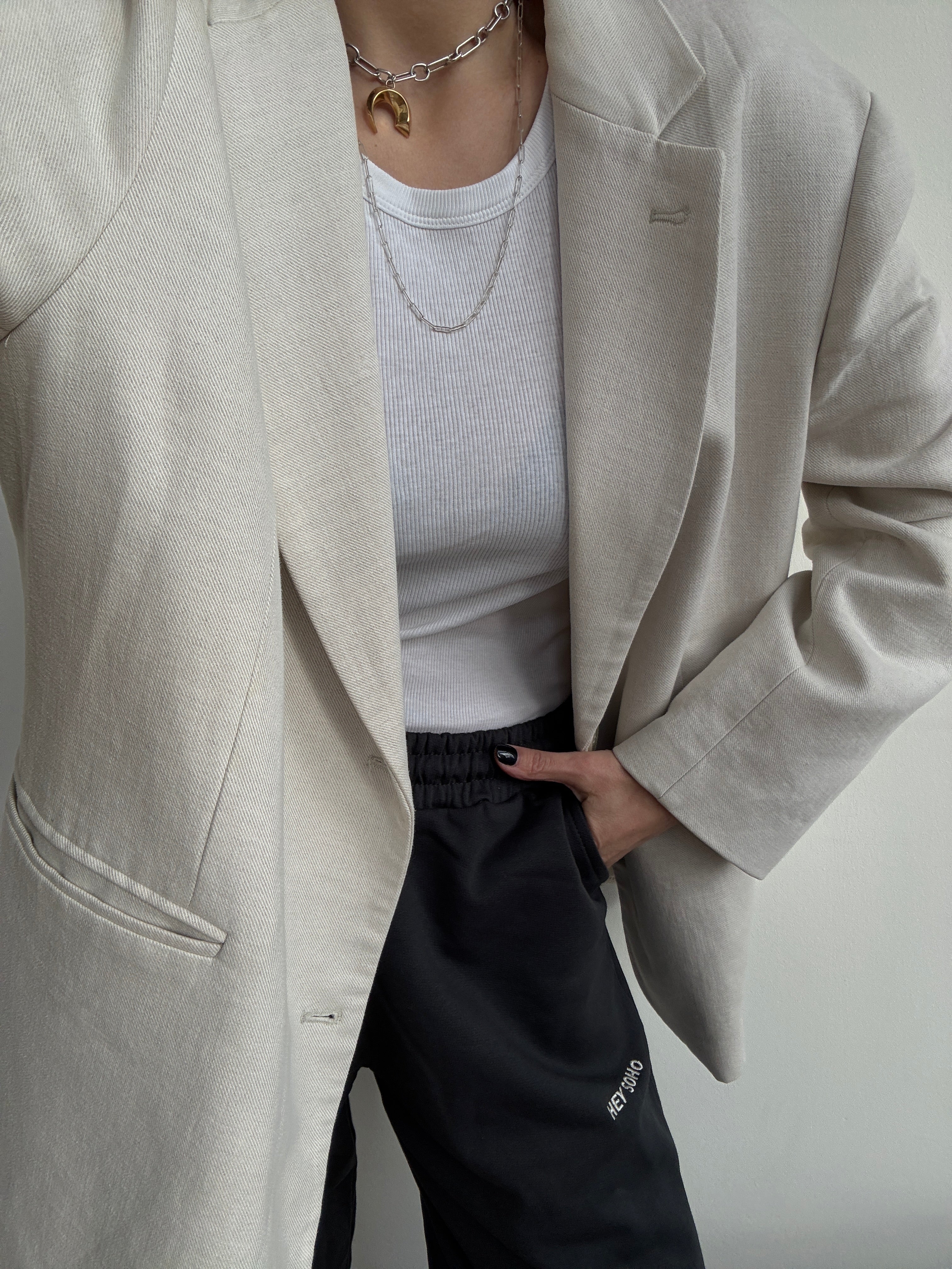 WIDE LEG Sweatpants washed black I offwhite