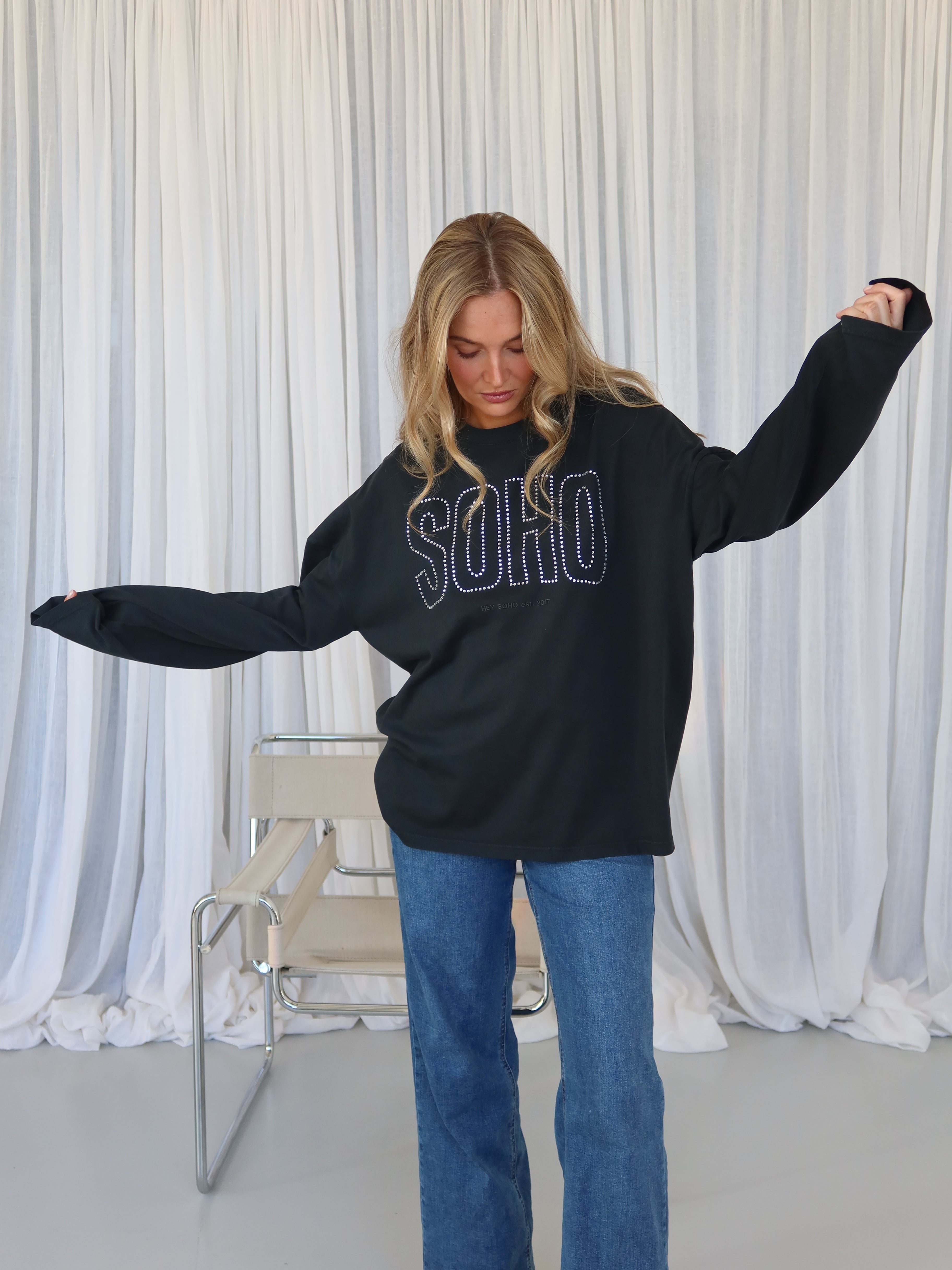 SOHO RHINESTONE Longsleeve washed black