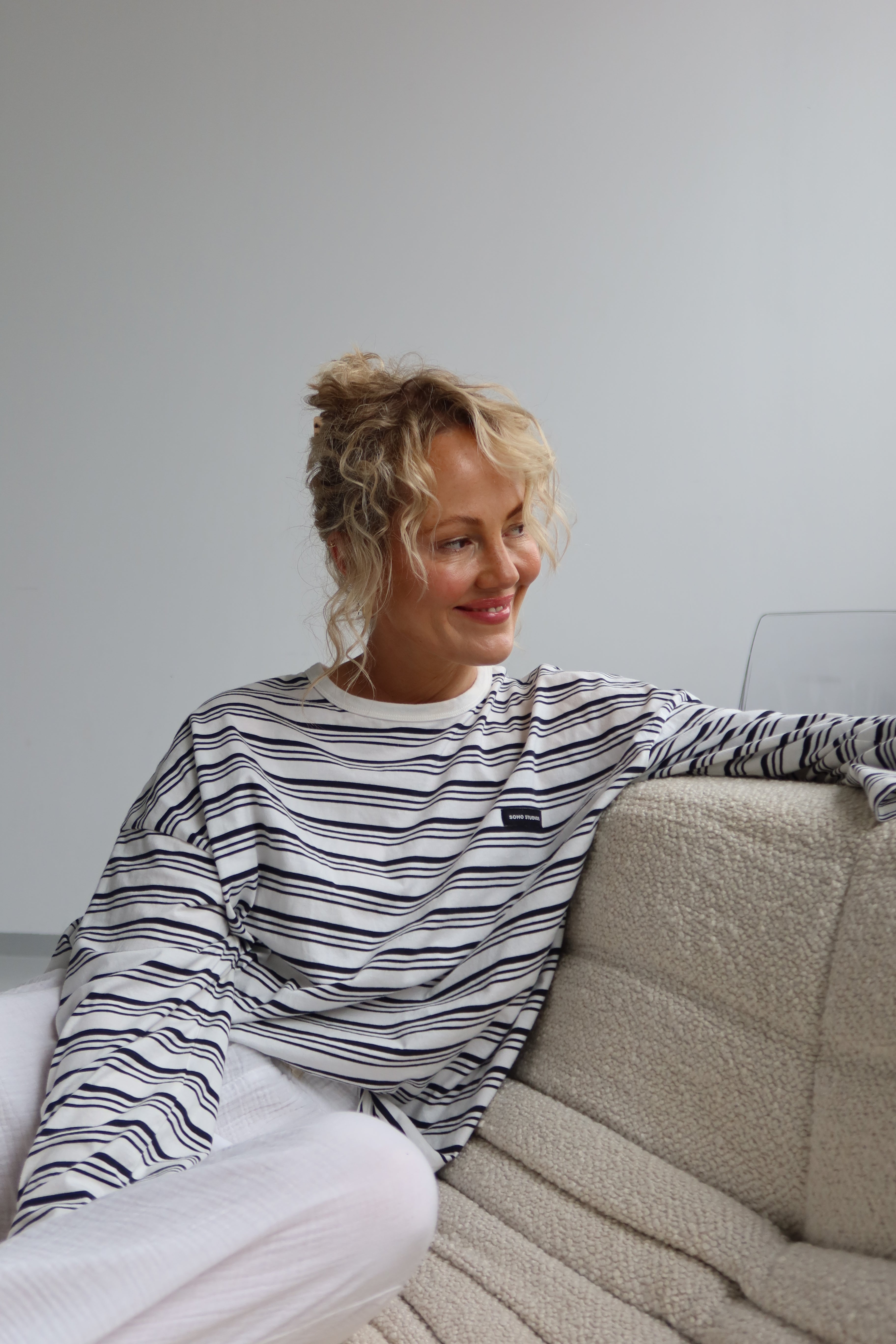 SOHO STUDIOS LIGHT JERSEY STRIPE LONGSLEEVE offwhite/ washed black stripe