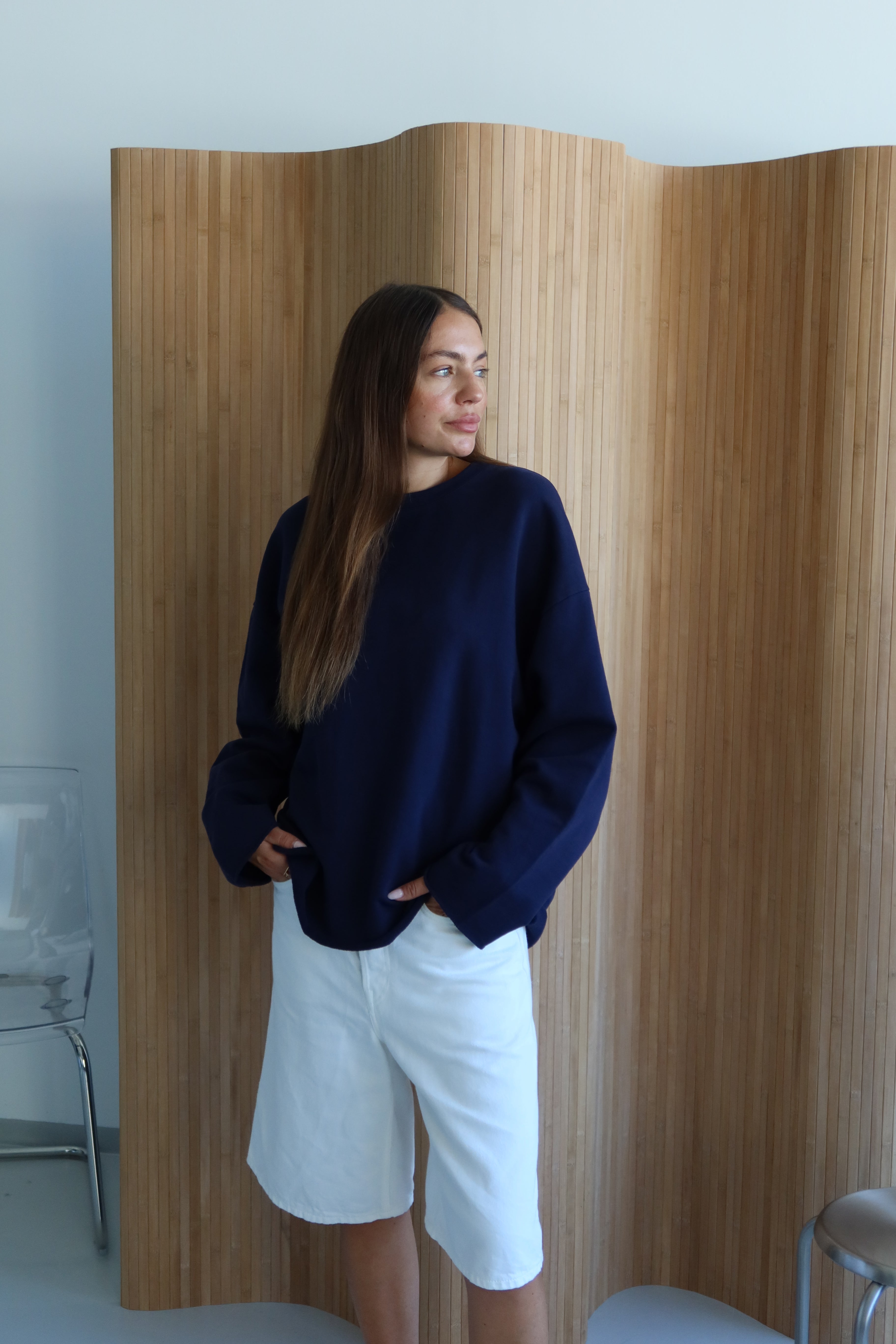 OPEN HEM SWEATSHIRT NAVY