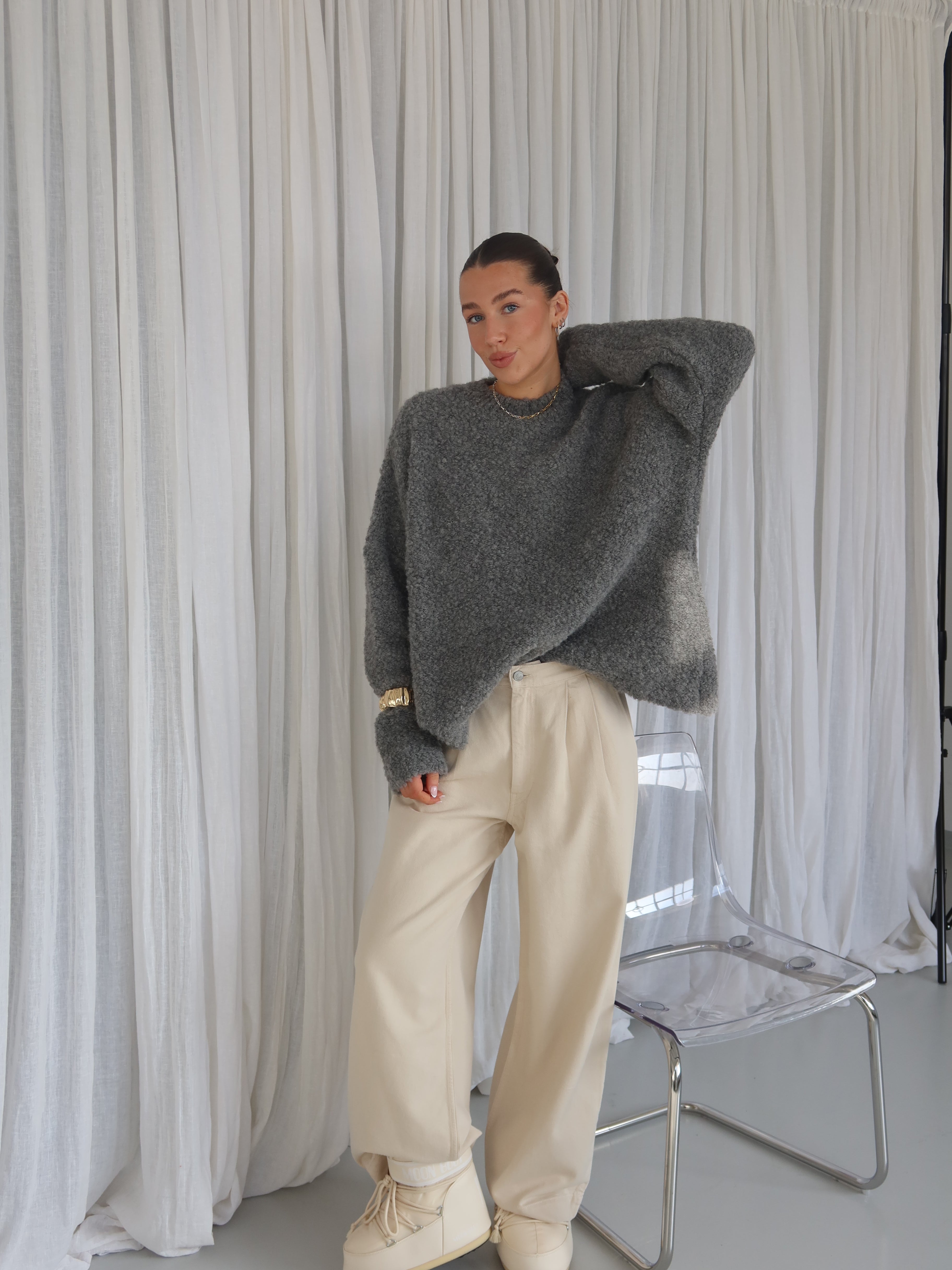 JOYA BOUCLÉ PULLOVER grey melange