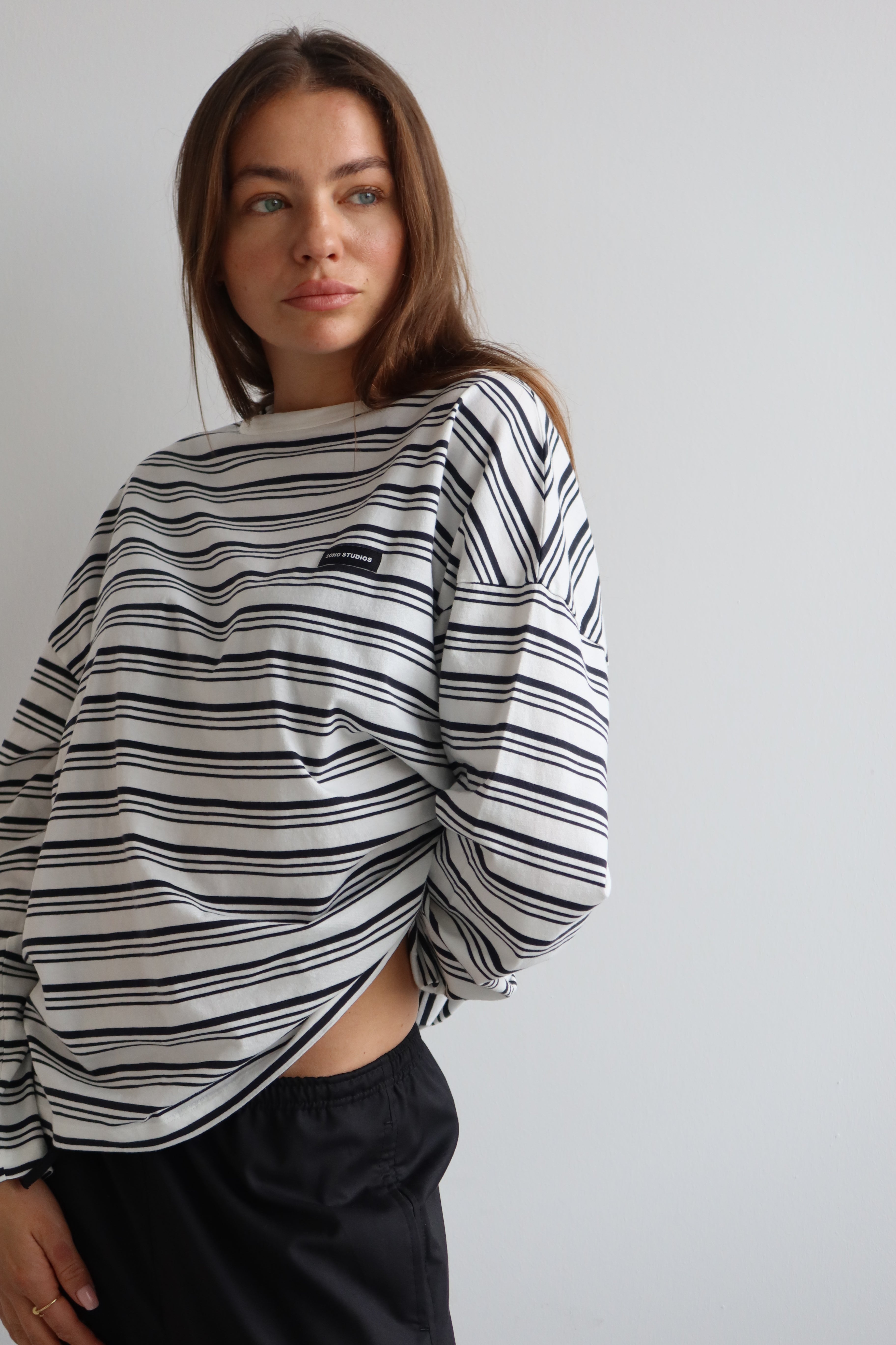 SOHO STUDIOS LIGHT JERSEY STRIPE LONGSLEEVE offwhite/ washed black stripe
