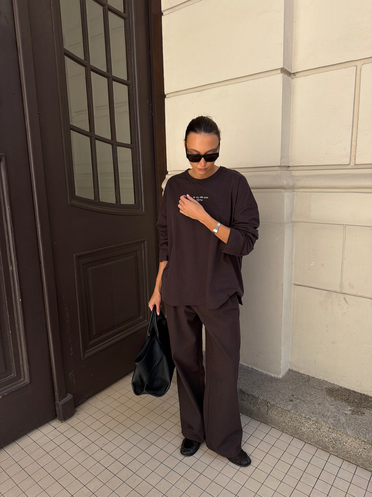 MAKE SENSE TOGETHER LONGSLEEVE COFFEE BEAN I OFFWHITE