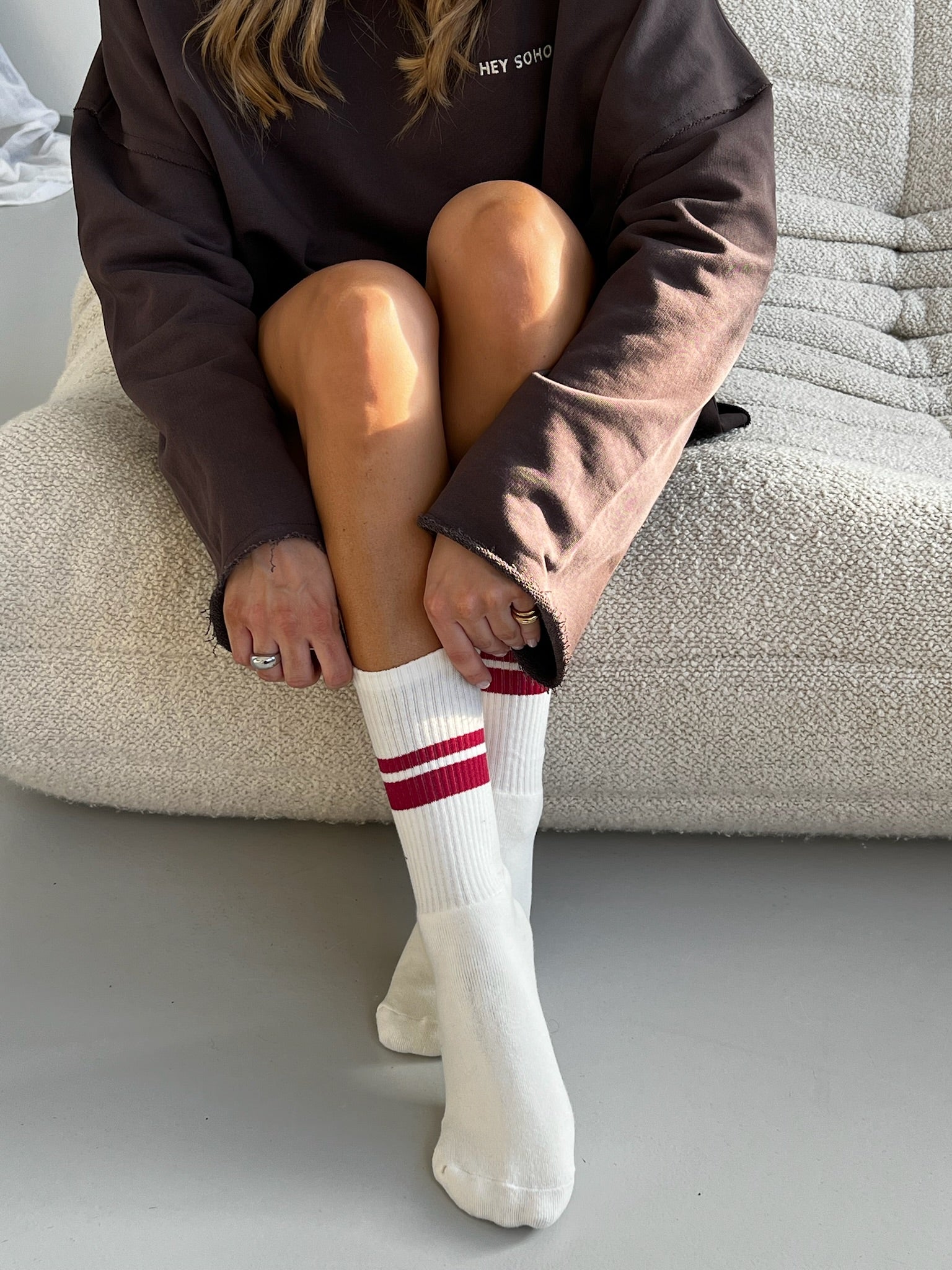 HEY SOHO STRIPE Socken offwhite I red wine