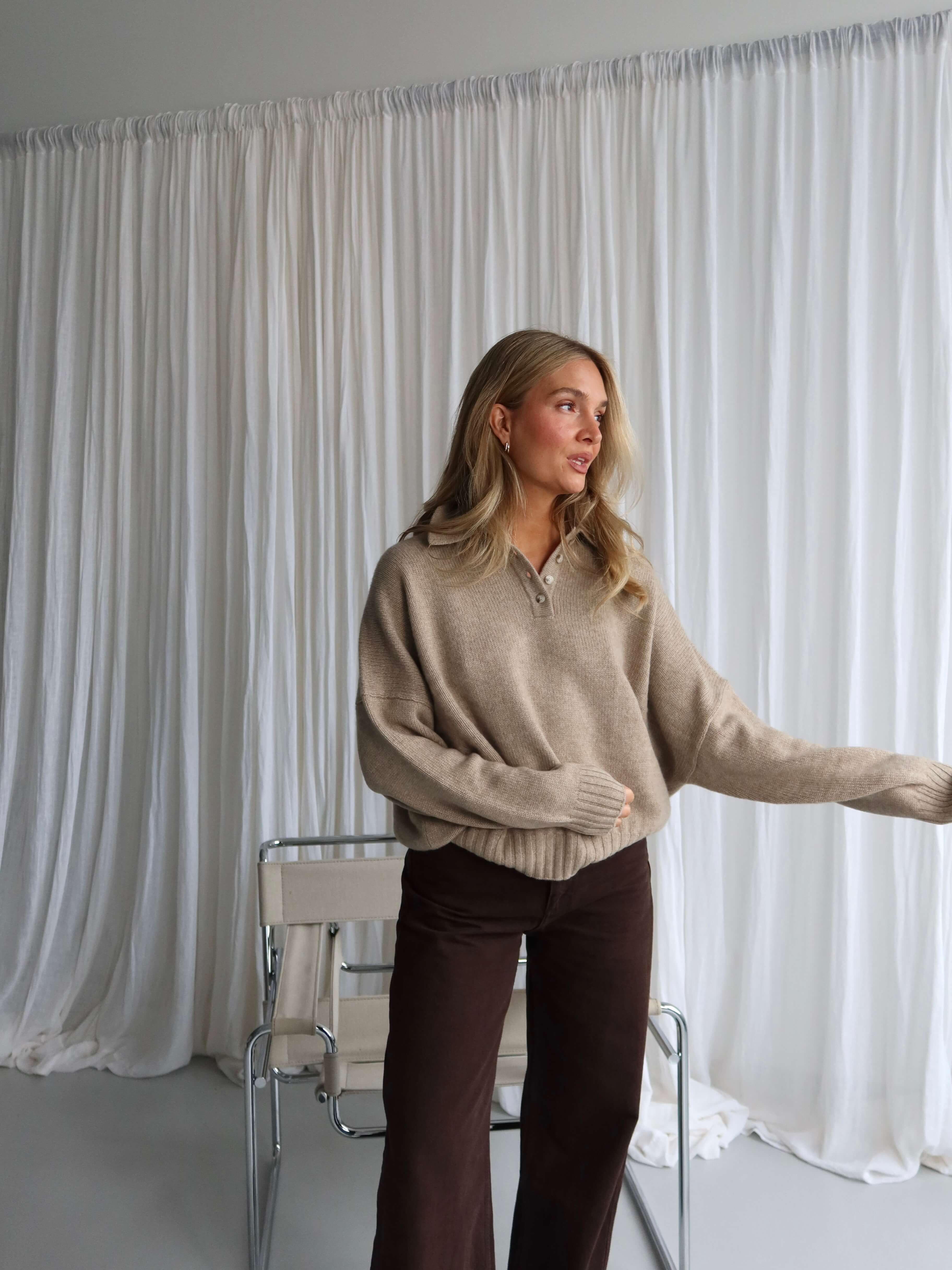 TAMY CASHMERE POLO dark natural melange